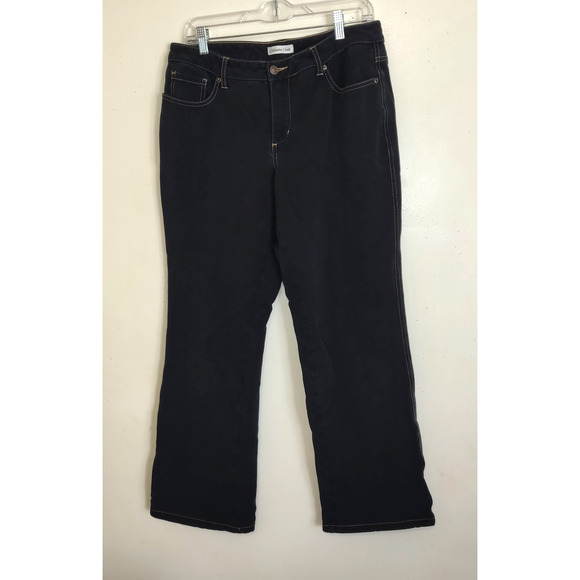 Coldwater Creek Denim - Coldwater Creek Black Jeans Sz 14P Straight Leg Gold Stitching Stretch Petite